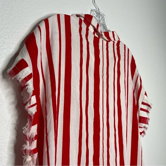 Umgee Red and White Vertical Stripes Vintage Vibe Lightweight Dress Swim Coverup - Picture 3 of 8